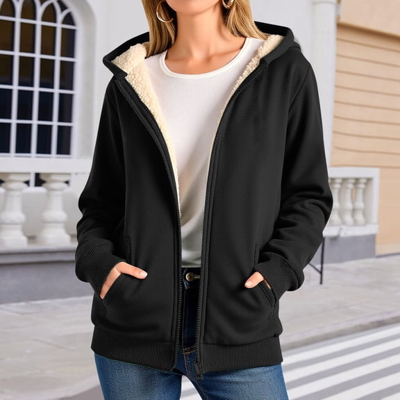 MAIHAN-Women's Winter Warm Jackets Thick Sherpa Lined Zip up Hoodies Heavyweight Sweatshirt Coat(Black,L)
