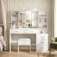thumbnail image 2 of VEANERWOOD Grande Coiffeuse avec Lumières et Miroir Coulissant Table de Maquillage avec 5 Tiroirs de Rangement et Station de Recharge, Blanc, 2 of 13