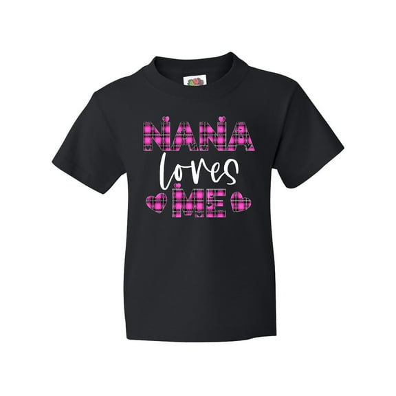 Inktastic My Nana Loves Me Hearts in Pink Plaid Youth T-Shirt
