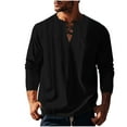 thumbnail image 1 of zbxnLI Mens Linen Shirts Drawstring V Neck Long Sleeve Shirt Lightweight Spring Fall Long Sleeve T-Shirts, 1 of 8