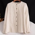 thumbnail image 7 of Tbopshirt Womens Blouses Tops for Women Fashion Solid Color Summer Long Sleeve Imitation Linen Button Neckline Closing Blouse, 7 of 7