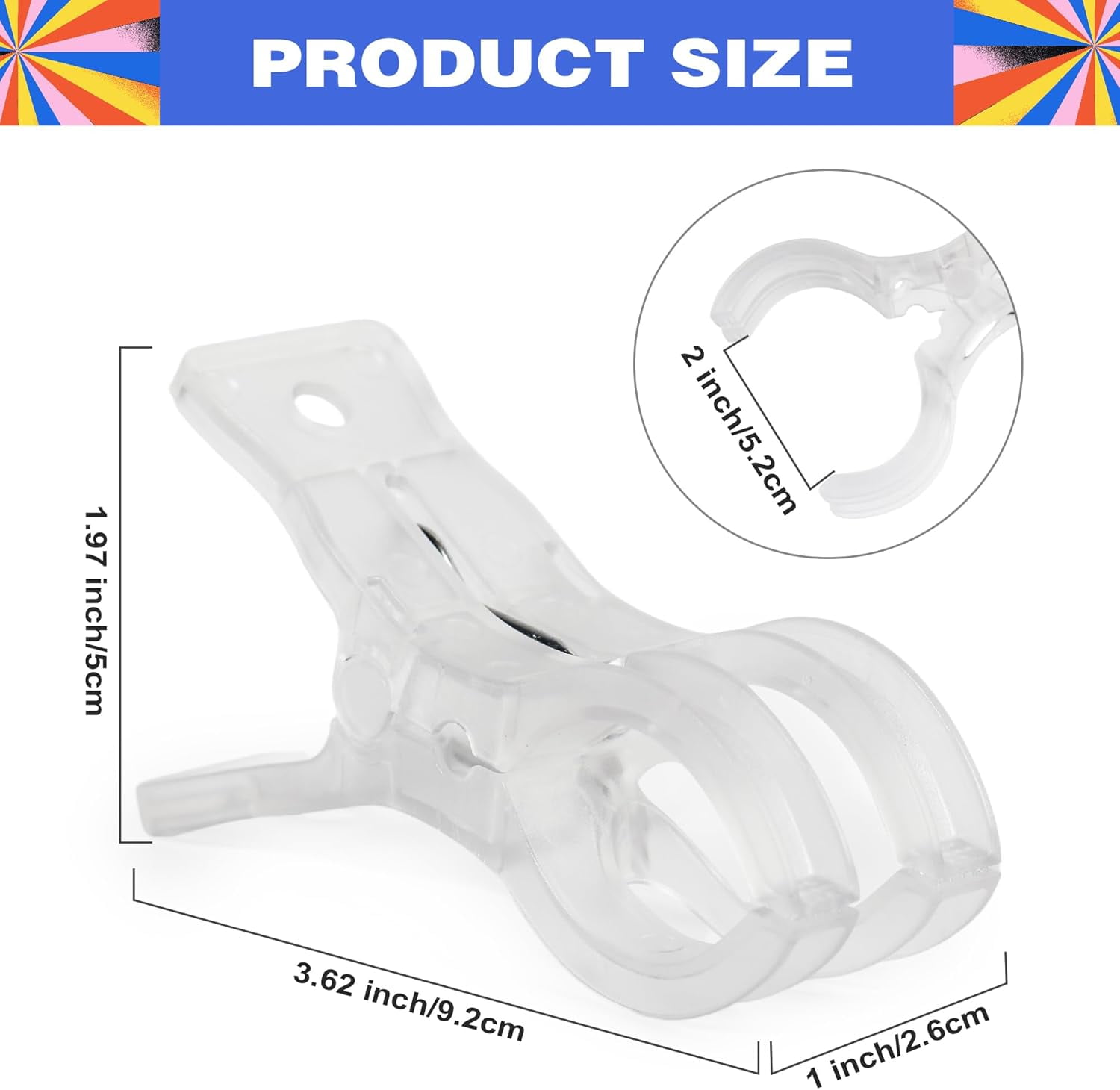 ABCISI 20 Pack Large Clips for Balloon Arch, Transparent Plastic 3.62 Inch Heavy Duty Balloon Arch Clips for Birthday Decoration Crafts Backdrop Beach, Clear Towel Spring Clamps