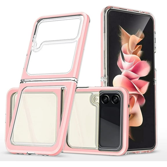Case for Samsung Galaxy Z Flip 4 5G 2022, Slim Thin Soft TPU Bumper & Hard PC Transparent Back Shockproof Scratch Resistant Protective Phone Case for Samsung Galaxy Z Flip 4 5G 2022 (Pink)