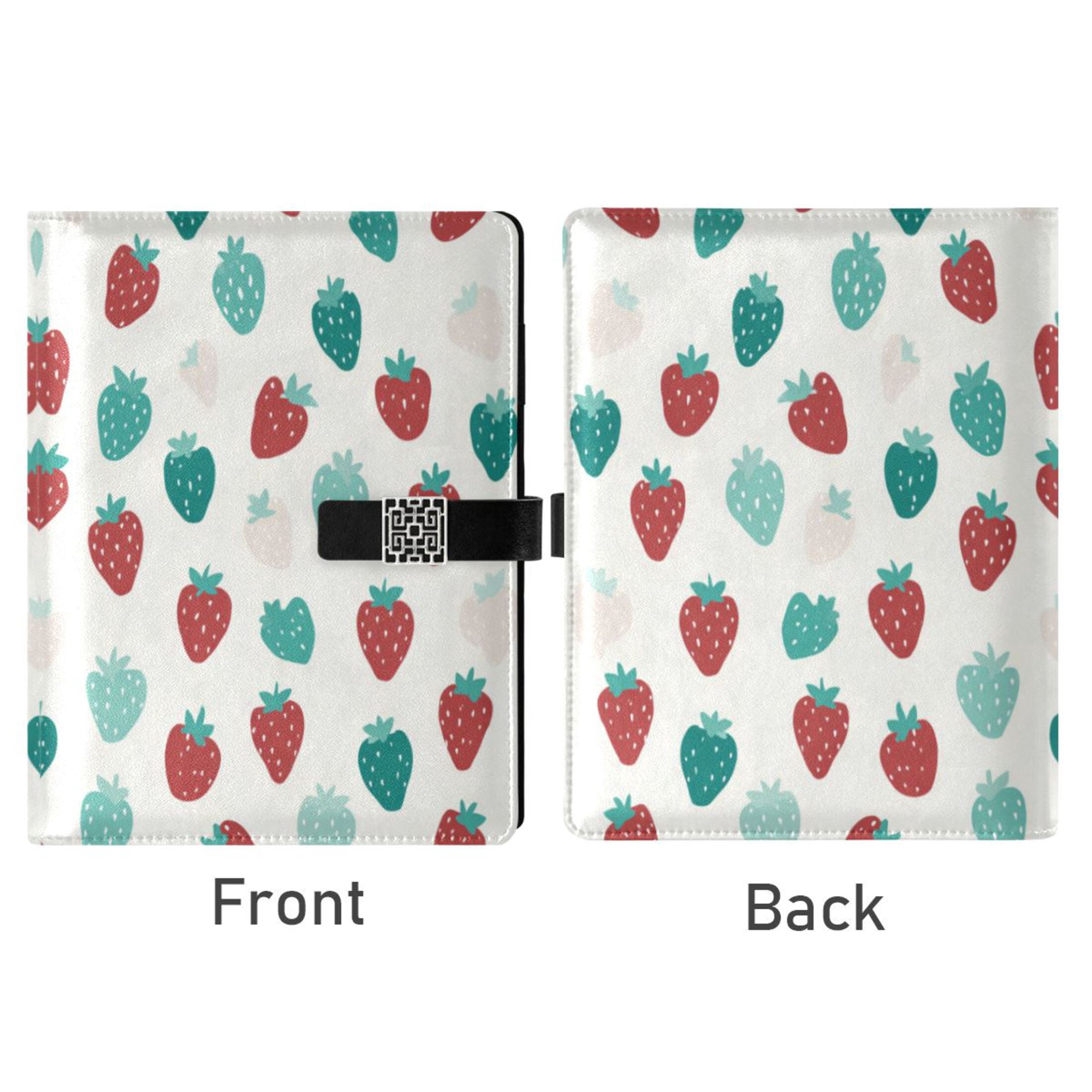 Leather Planner Leather Notebook Notebook Journal Binder Design Pen Pocket Design Convenient for Storage Strawberry Pattern Pastel
