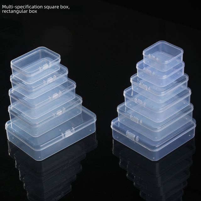 Caja de plástico PP rectangular, caja de almacenamiento con cubierta cuadrada, caja de almacenamiento transparente para piezas, caja de embalaje de productos pequeños