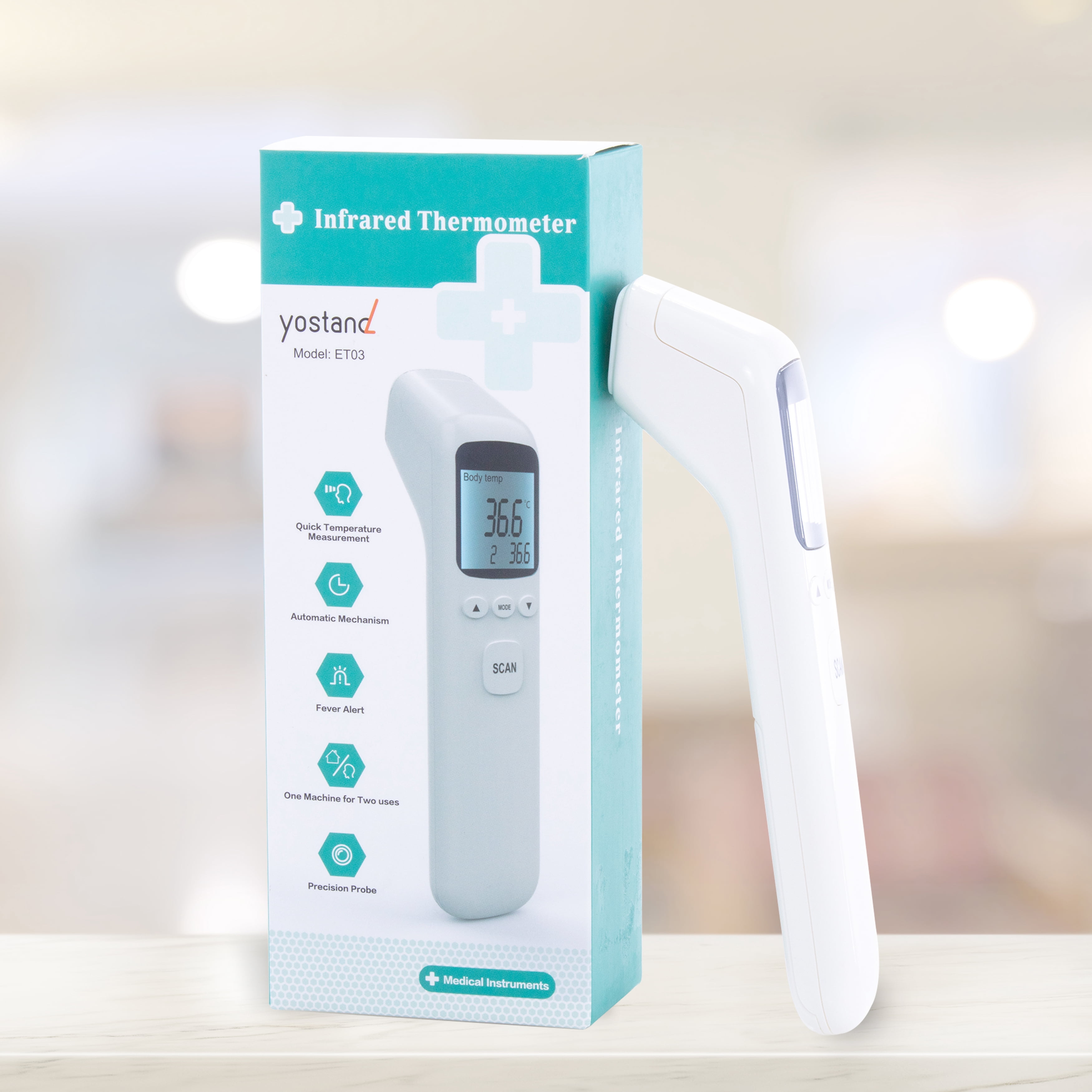 Infrared Forehead Thermometer ET03 - No Contact - Fast, Accurate Readout - Babies, Children, Adults - Hygienic - Automatic Shut Off - 32 Sets of Memory - Fever Alert System - Large LCD Backlit Screen