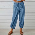 thumbnail image 2 of ABATAB Cotton Linen Pants for Women Button Lounge Harem Trousers Drawstring Elastic Waist Summer Beach Pants Outfits with Pockets, 2 of 7