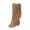 Beige, variant on IUJSOY Cowboy Boots for Women Fringe Cowgirl Boots Suede Round Toe Mid Calf Boots Casual Low Heels