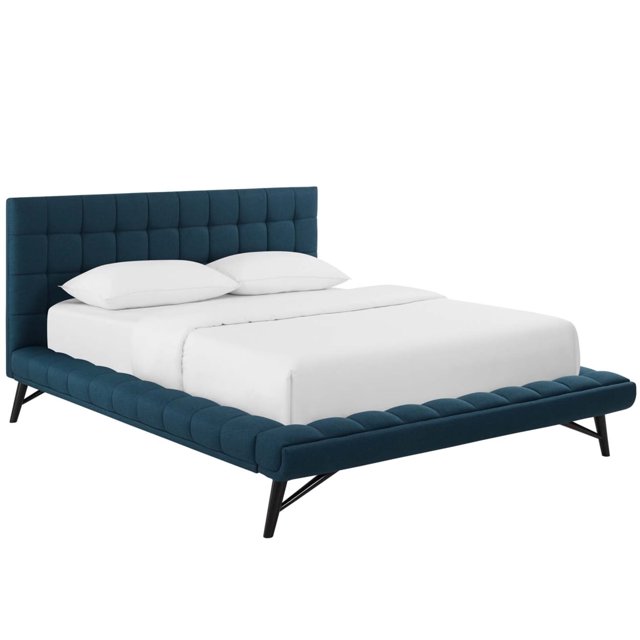 Modway Julia Lit Plateforme Grand en Tissu Capitonné « Biscuit » Rembourré, Bleu
