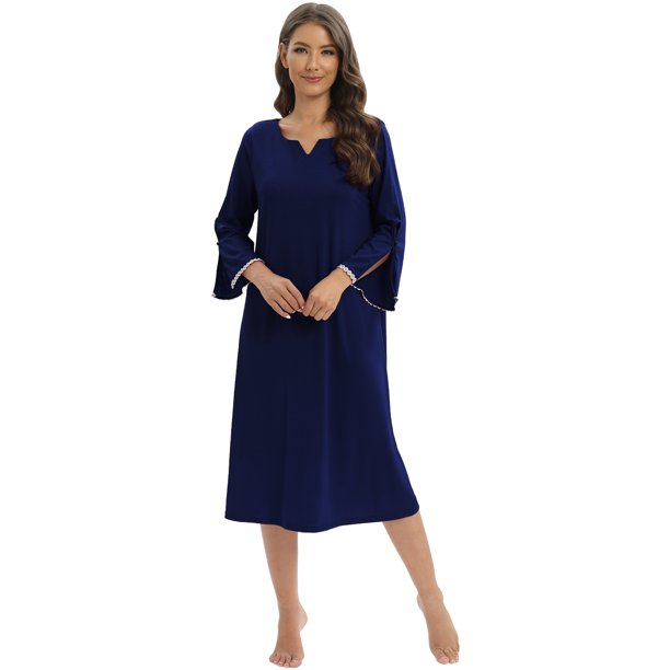 Women's Nightgown 3/4 Sleeve Elegant Nightshirt Sleepwear Side Slit