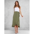 thumbnail image 5 of Womens One-Piece Wrap Tie Waist Solid Color Irregular Hem Chiffon Midi Skirt Elegant Flowy Green M, 5 of 9