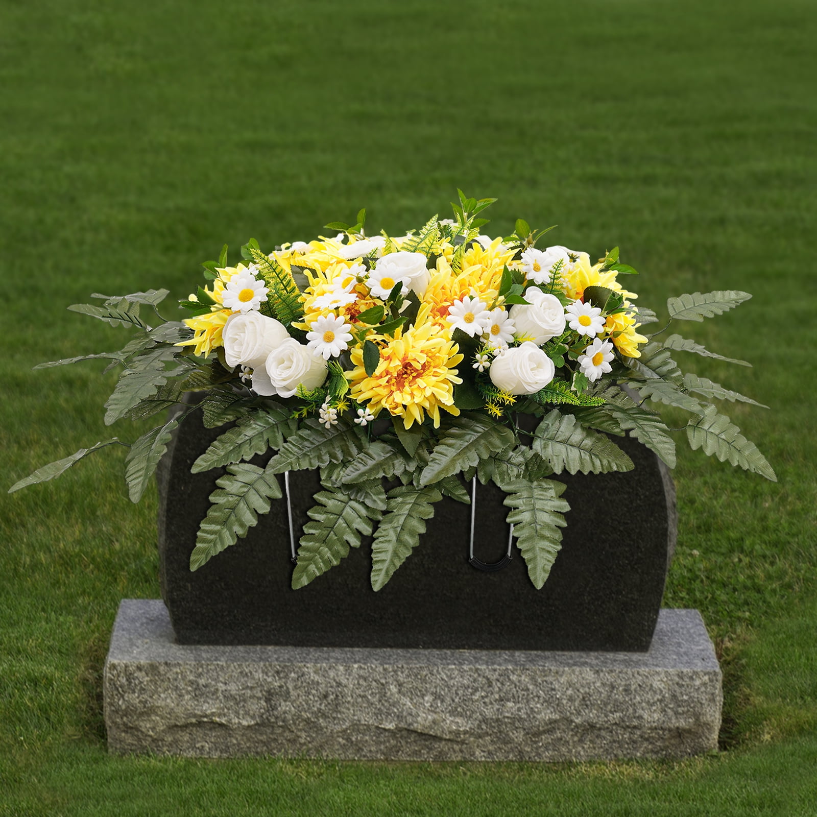 30*20" Outdoor Grave Artificial Flowers, Flower Bud Yellow Chrysanthemum Headstone Decor