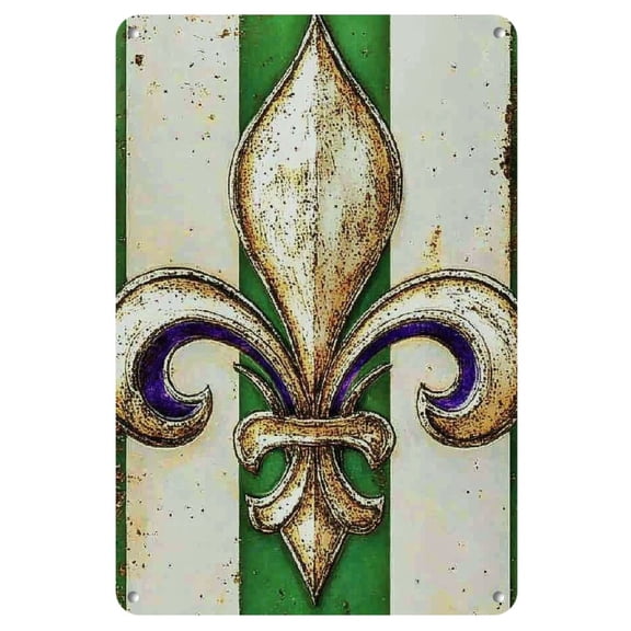1pc Fleur-de-Lis Metal Tin Sign - Thick Iron, Vintage Mardi Gras Wall Art, Durable Indoor/Outdoor Decor for Home, Bar, Garage, Cafe, Garden - Festive Wreath Decoration, Metal Wall Art Decor