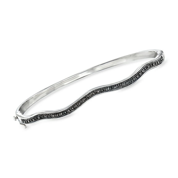 Ross-Simons 0.10 ct. t.w. Black Diamond Wavy Bangle Bracelet in Sterling Silver, Women's, Adult