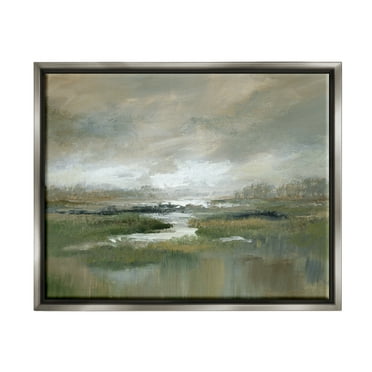 Stupell Industries Rural Stream Nature Landscape Landscape Painting Gray Floater Framed Art Print Wall Art