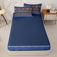 thumbnail image 4 of jejeloiu Bold Border Zipper Full Size Comforter Sets with Fitted Sheet and 2 Pillowcases For Men Women,Tribal Print Zipper Bedding Set,Blue Orange,Navy Blue Reversible,4-Piece, 4 of 7