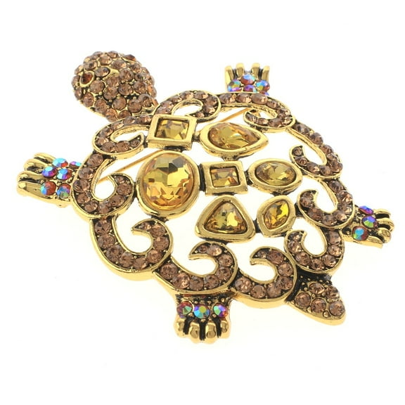 Large Turtle Rhinestone Brooch