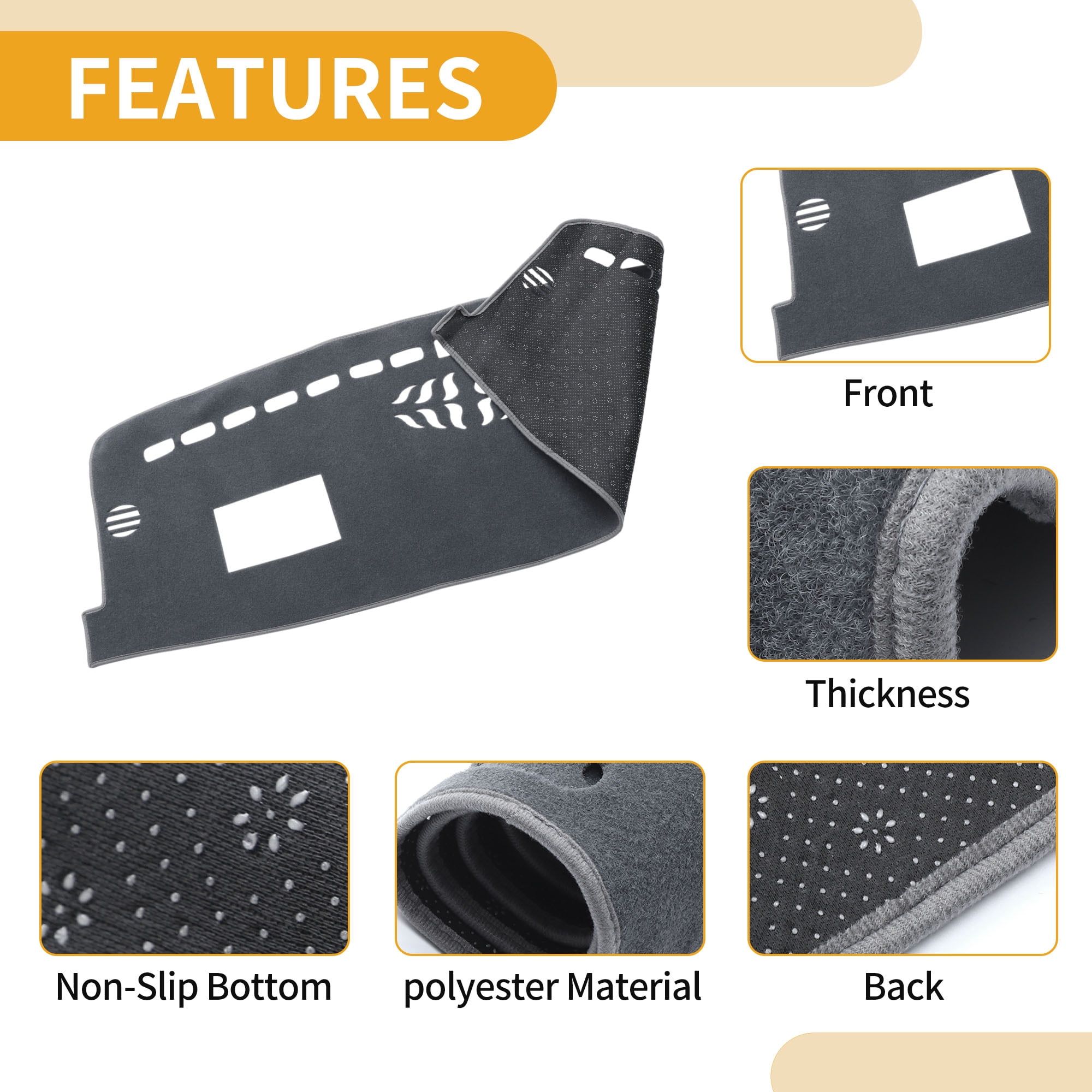 Unique Bargains Dashboard Cover Anti-Slip Dash Cover Mat Carpet for Ford ESCAPE 2020-2025 Hud Polyester Gray