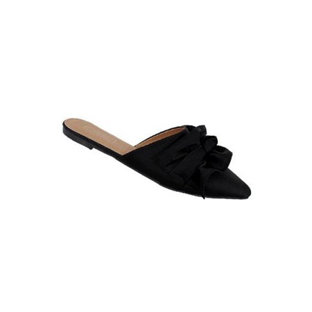 black flat mules with bow