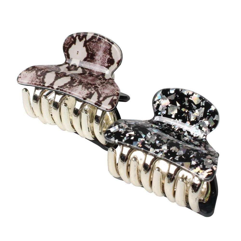 1.57 inch Floral Printed Medium Acrylic Hair Claw Clips for Girls and Women,Plastic No-Slip Grip Jaw Hair Clip Hair Jaw Clamp,Pack of 12 (Color E)