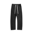thumbnail image 2 of Pantalones largos para hombre, de ocio, de color liso, con botones, cintura elástica y cordón ajustable, de poliéster., 2 of 9