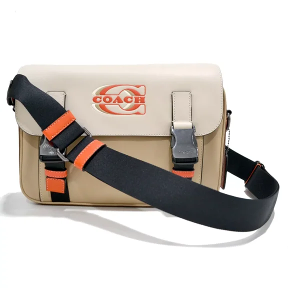 Coach Track Crossbody Purse Colorblock Coach Stamp Front Clasp Beige Bag New NWT