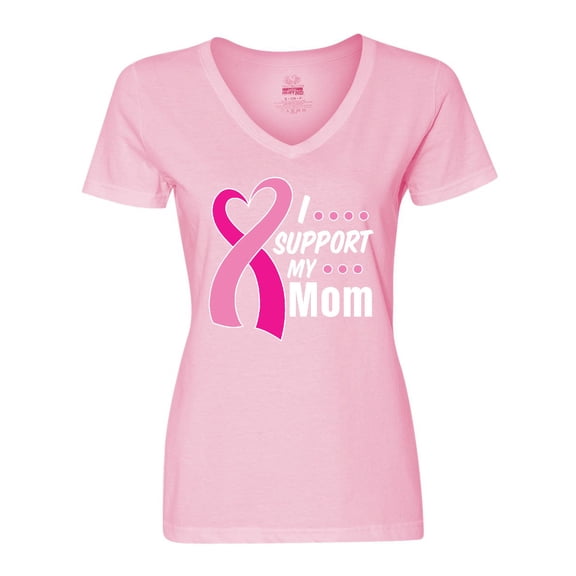 Inktastic Breast Cancer Awareness I Support My Mom with Pink Ribbon Women's V-Neck T-Shirt
