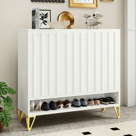 Craftian Metal Shoe Cabinet with Adjustable Shelves, 5-Tier Shoe Rack with 3 Doors, White