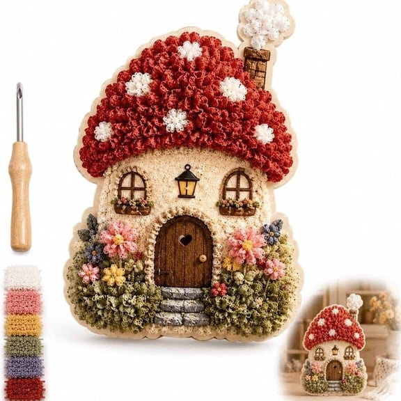 Punch Needle Kit for Beginners, DIY Embroidery Craft Kit with Yarn and Wooden Needle for Wall Art Home Decor
