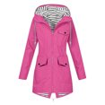 thumbnail image 2 of Kilaqueen Womens Lightweight Rain Jacket Zipper Striped Lined Hooded Raincoat Outdoor Waterproof Windbreaker Travel Jackets with Pockets, 2 of 9