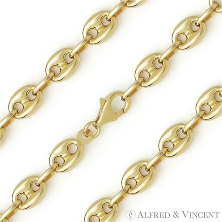 8mm Puffed Marina / Mariner Link Italian Chain Bracelet in 14k Plated .925 Sterling Silver