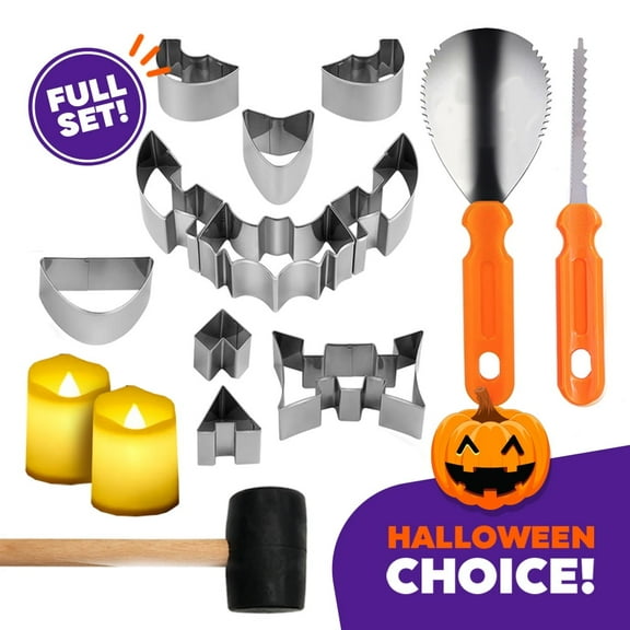 15 Pieces Halloween Pumpkin Carving Kit   Hammer, Professional Stainless Steel Carving Punchers Tools Set, Pumpkin Cutting Sculpting Tool for Halloween Decoration Jack-O-Lanterns