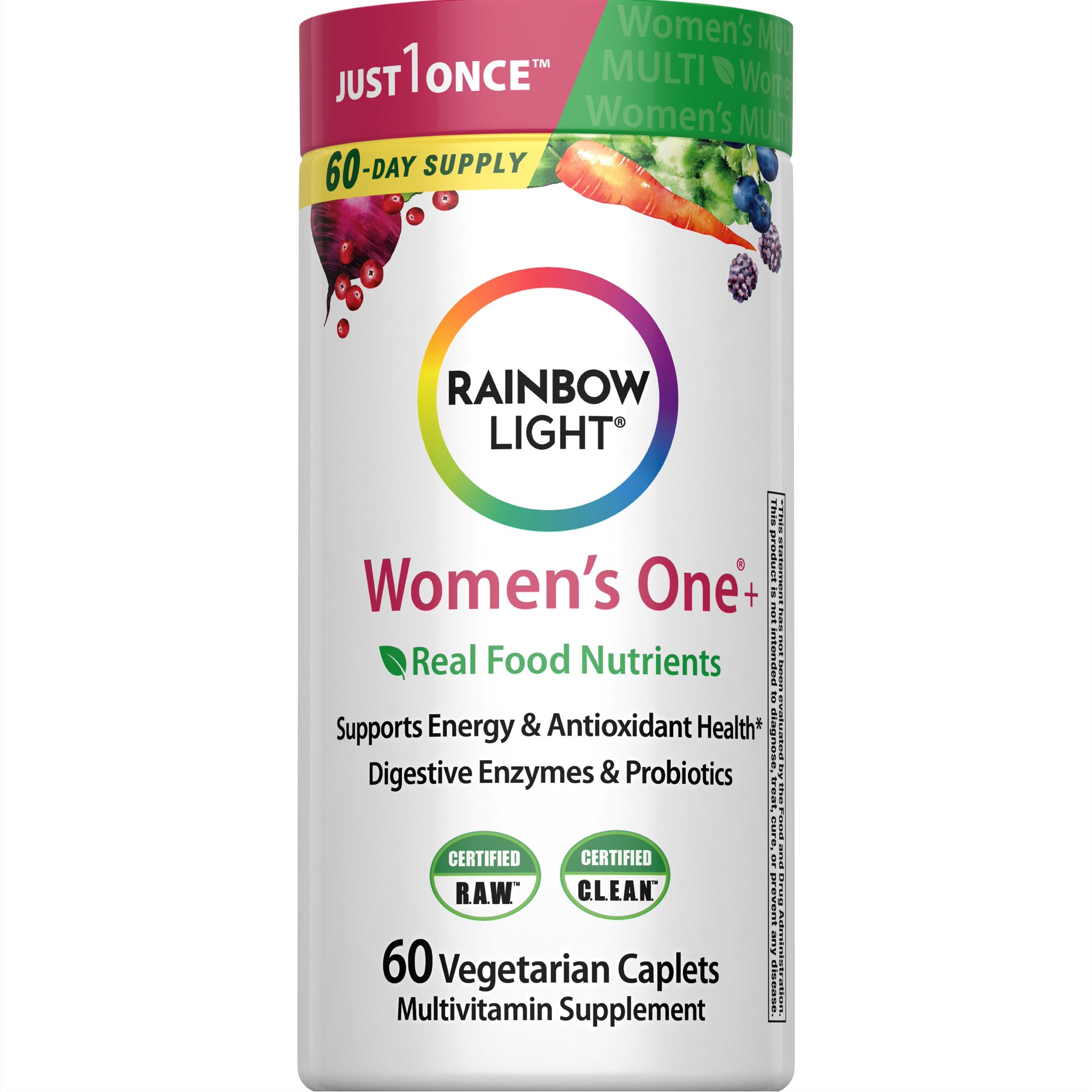Womens One Daily Multivitamin | 60 Vegetarian Caplets | Non-GMO Project Verified | by Rainbow Light