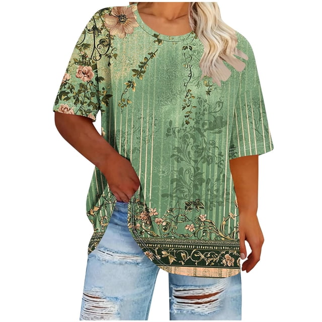 Mujeres Más Tamaño Manga Larga Tops Cuello Redondo Manga Corta Primavera/Verano Camisa Básica Camiseta Superior Poliéster Ligero Suave Cómodo