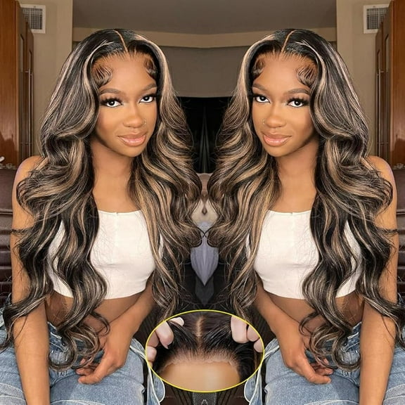 MY Highlight Glueless Wigs Human Hair Pre Plucked Pre Cut 5x5 HD Lace Closure Wigs Honey Blonde Body Wave Lace Front Wigs Human Hair Wear and Go for Women 180% Density 24Inch