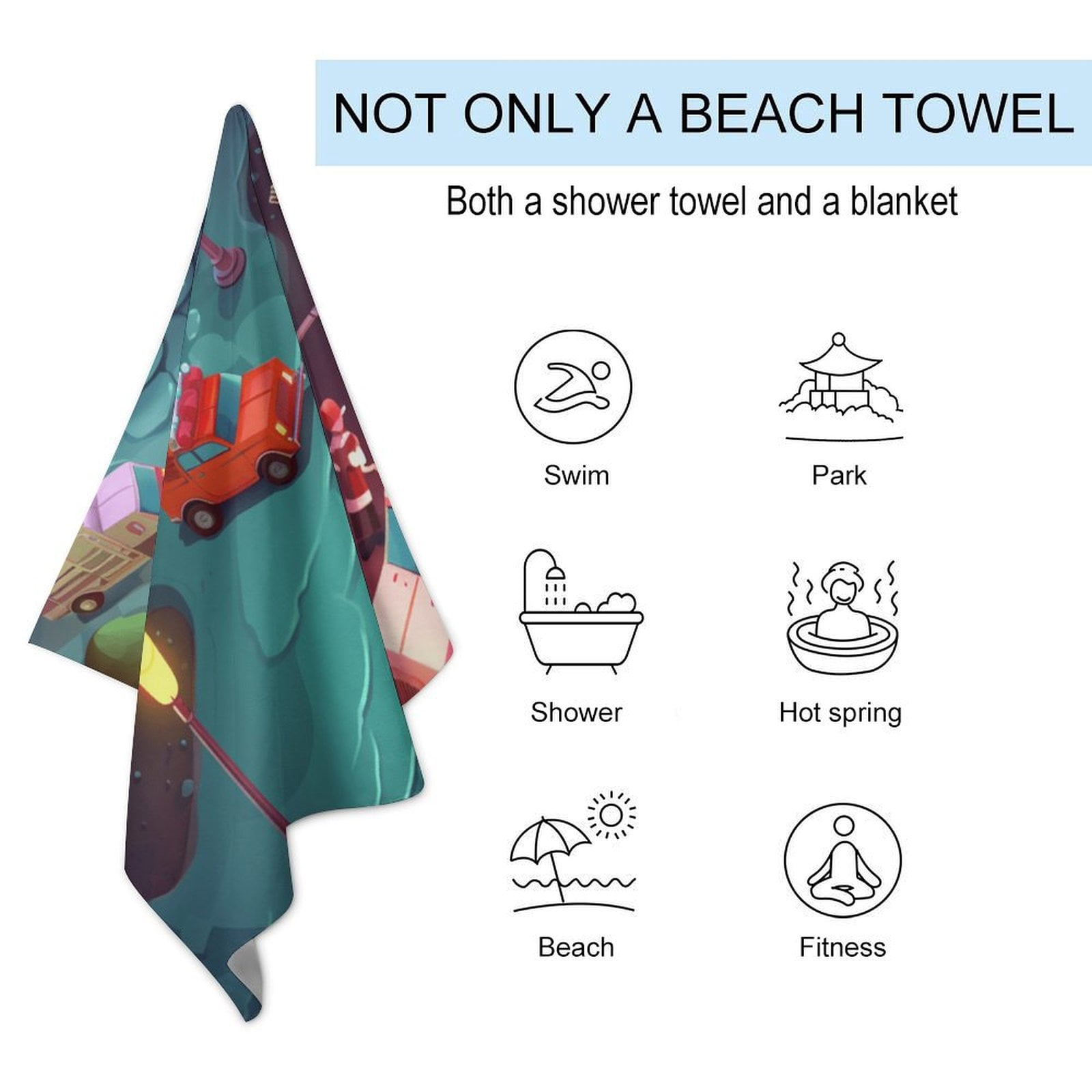 Fire Engine Car Truck Microfiber Beach Towel Lightweight 63''x32'' Oversized Extra Large Towels Quick Dry for Travel Pool Yoga Gym Sports Accessories Vacation Essential