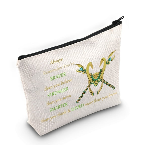 LEVLO Superhero Helmet Cosmetic Make Up Bag LO-KI Fans Inspired Gift You Are Braver Stronger Smarter Than You Think LOKI Helmet Makeup Zipper Pouch Bag For Women Girls