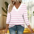 thumbnail image 6 of successthop Womens Oversized Shirts 3/4 Sleeve Tee Baggy V Neck Pullover Tops Loose Stripe Trendy Vacation Clothes Pink, 6 of 9