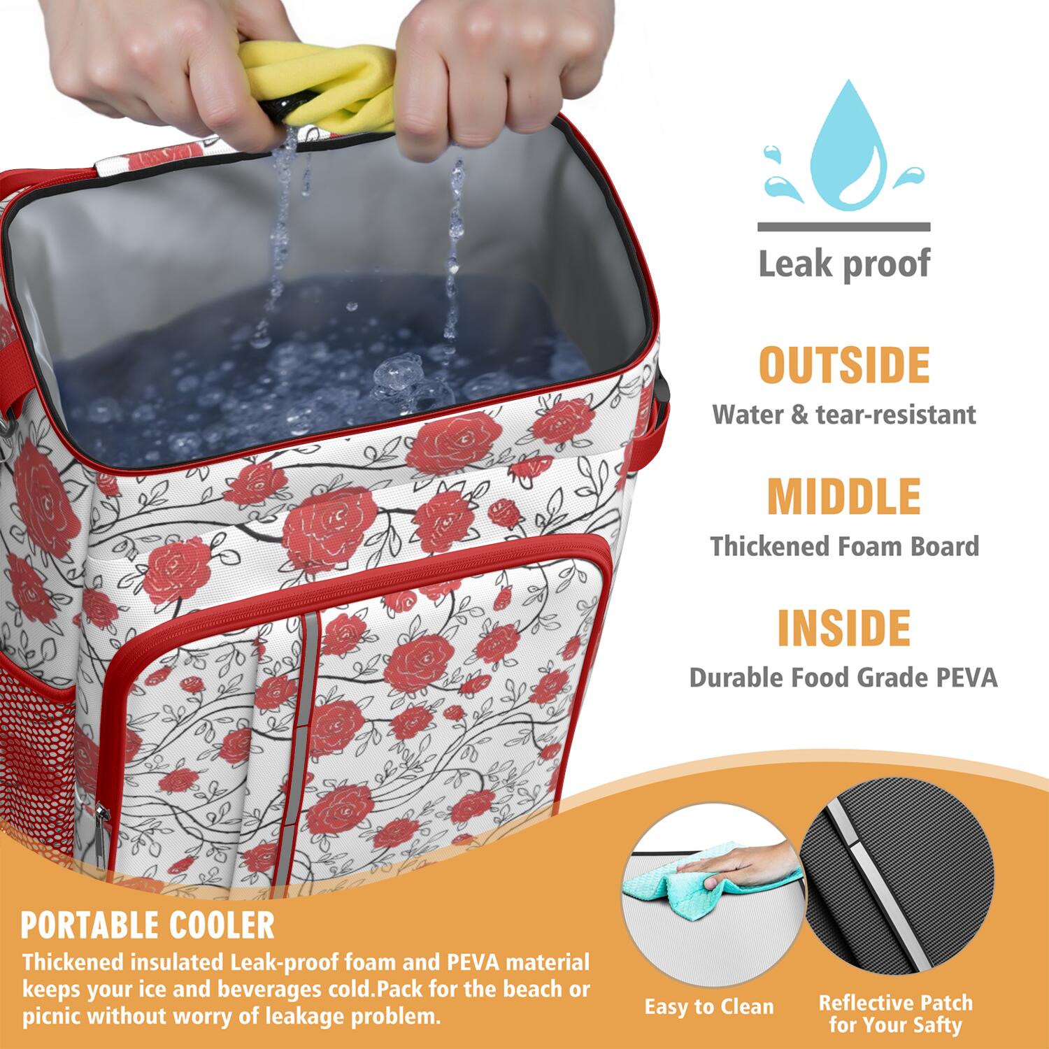 Travel Cooler Bag - Pioneer Flower Floral Print Pattern Camping Beer Cooler Backpack with Bottle Opener- Waterproof Insulated Picnic Backpacks - Cooler Bag for Beach