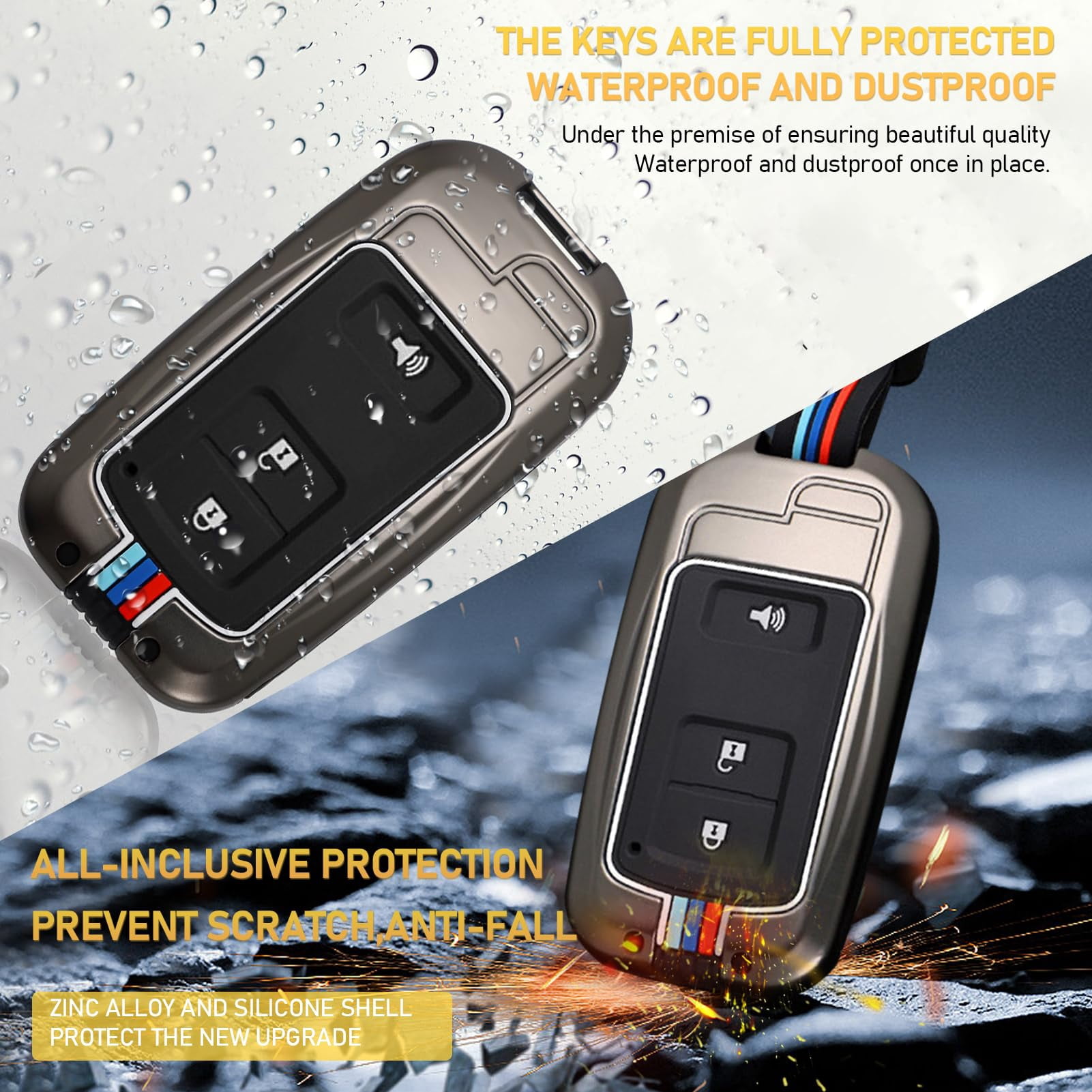 Compatible with Toyota Tacoma Key Fob Cover 2016-2023,2016 2017 2018 2019 2020 2021 2022 2023 Tacoma Key Fob Case Shell,Metal Shell & Soft Silicone Protection 3 Buttons