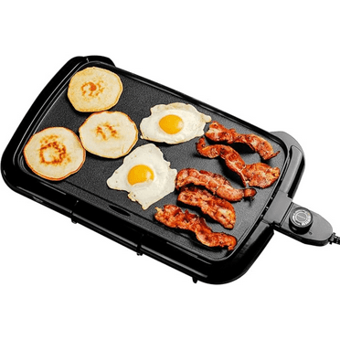 16x10 Inch Electric Griddle with Non-Stick Surface, 5 Temp Settings for Breakfast Lunch Dinner, Portable Grill for Pancakes Bacon Quesadillas, Easy Clean, Black