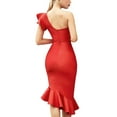 thumbnail image 2 of Women's Packaged Hip V-Neck Flounce Ruffle One Shoulder Celebrity Trumpet Bandage Dress Red S, 2 of 7
