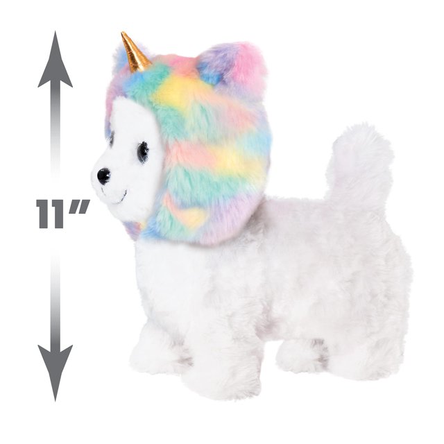 Barbie caminando cachorro con sombrero de unicornio, ladridos y paseos con correa, edad de 3 años, perro blanco, juguete Just Play Just Play