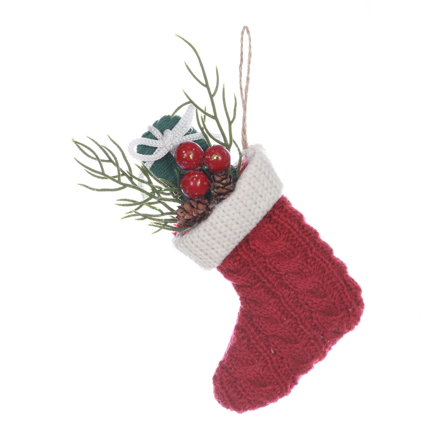 HOLIDAY TIME RED STOCKING ORNAMENT