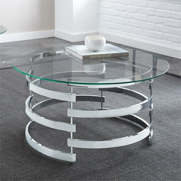 Steve Silver Tayside Round Glass Top Coffee Table in Chrome