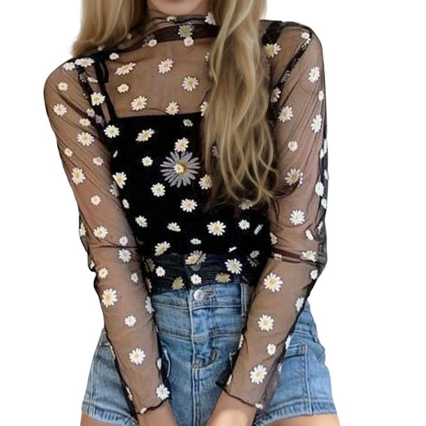 Blusa estampada de manga larga y cuello redondo para mujer: prenda informal holgada para el día a día o para salir, poliéster ligero