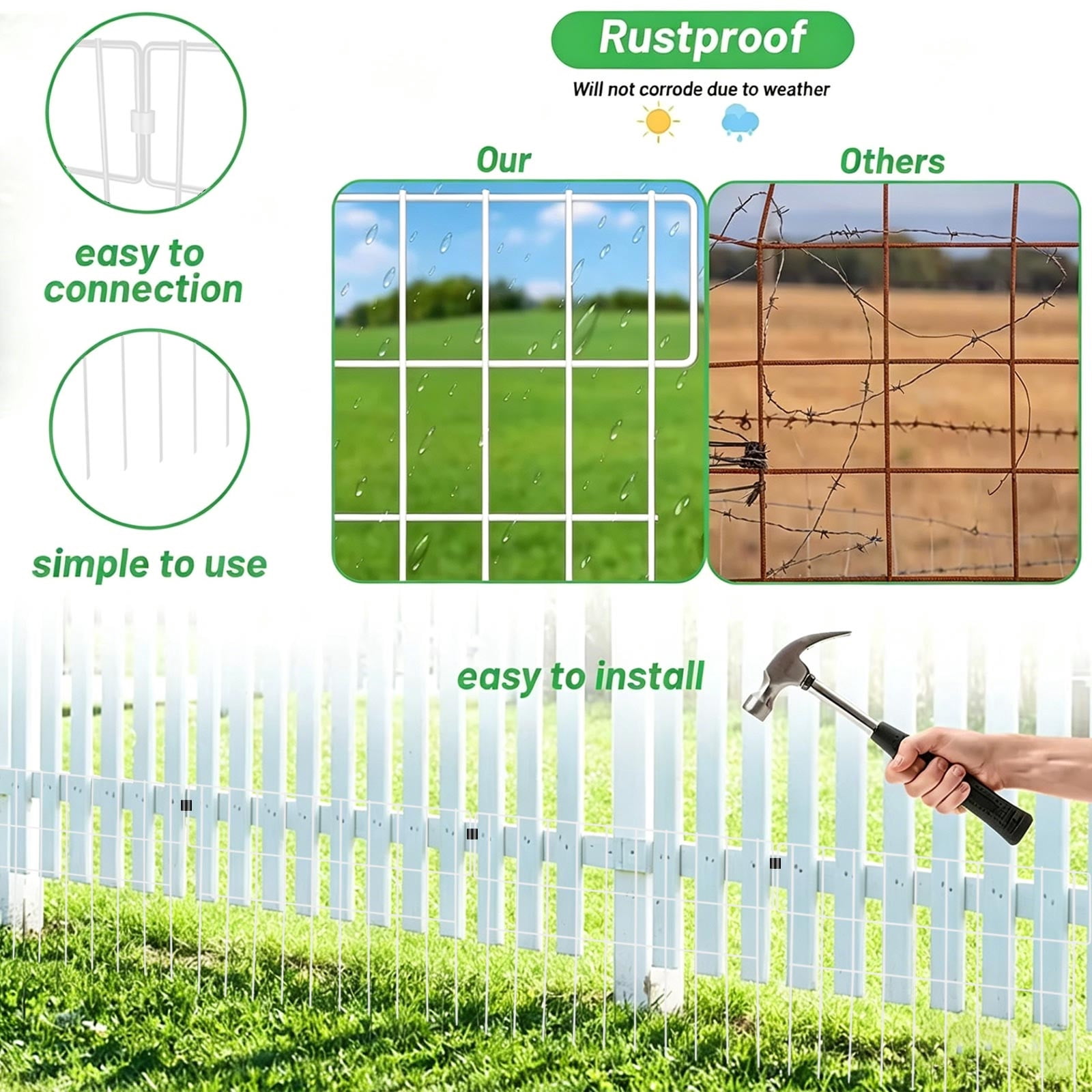 Metal Garden Fences Outdoor Horticultural Fencing, Heavy Duty Courtyard Fences for Animal Barriers, Decorative Iron Garden Border for 4th of July Decorations, Rust Proof and Easy Install