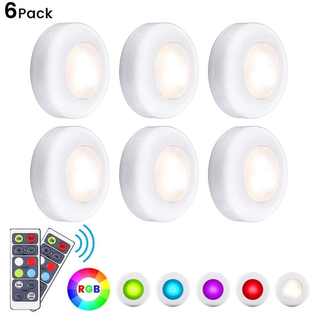 Easy Install Stick On LED Puck Lights, Wireless Touch Under Cabinet Light, Multicolor Closet Lights with Dimmable Brightness for Your Home (Pack of 6)