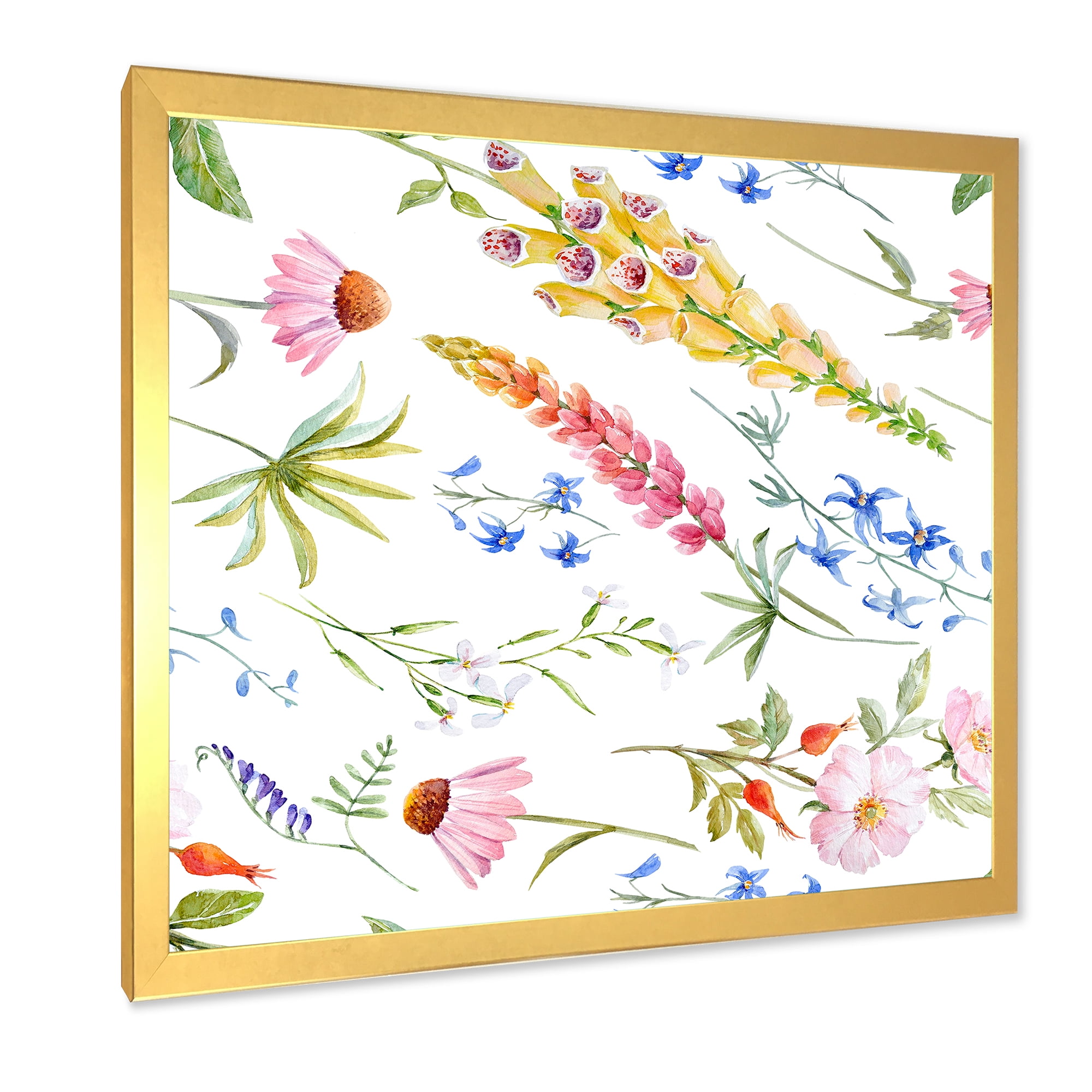 Designart 'Vibrant Summer Wildflowers On White I' Traditional Framed Art Print