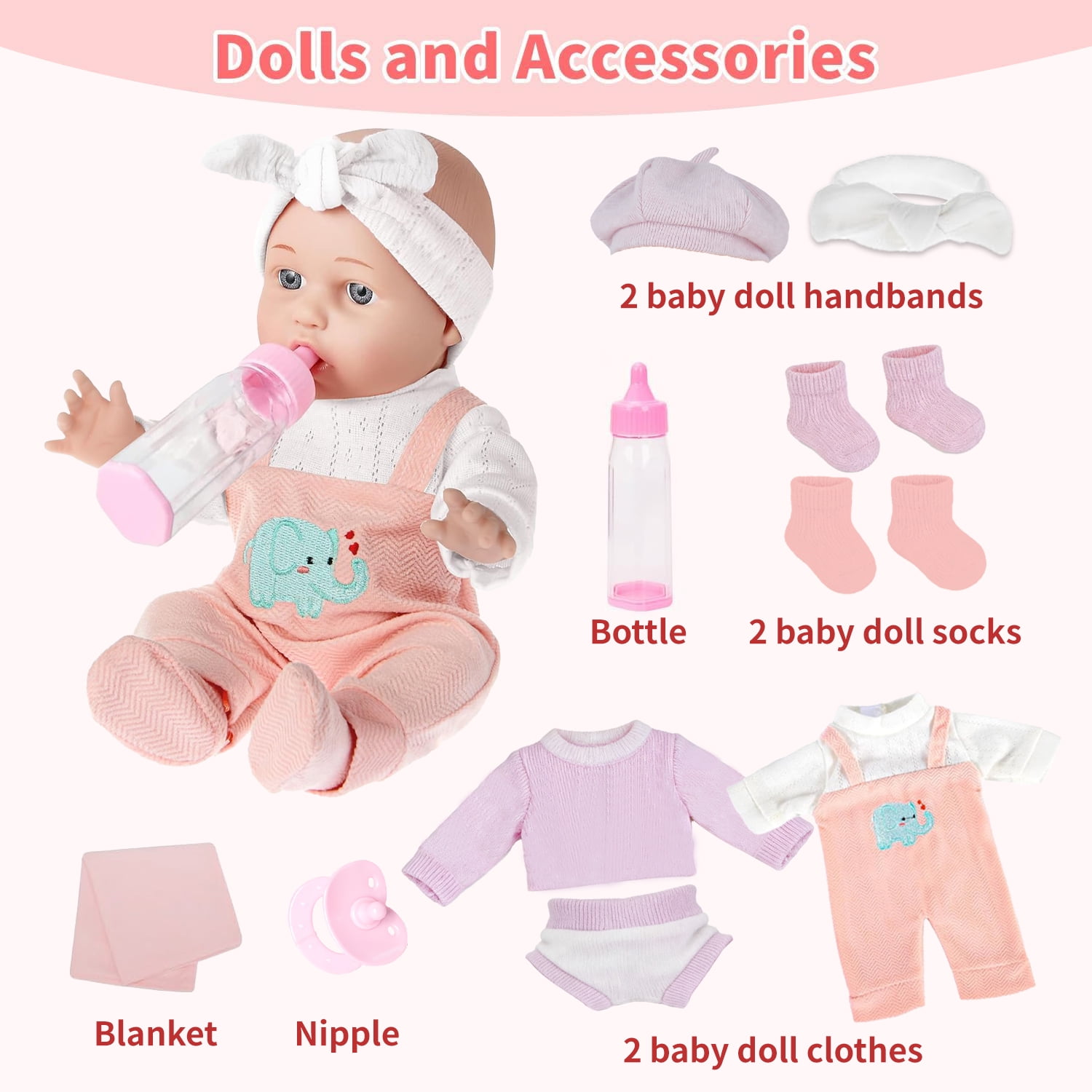 LINXUXIE Baby Doll Set, 12 Inch Realistic Soft Baby Doll with Pacifier & Nursing Bottle & Washable Quilt, Baby Doll Toys for Kids 3-5 4-6 5-7 Gifts